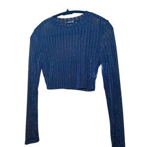 Sheer Sparkly Striped Cropped Top - Long Sleeve - Size S